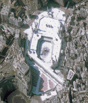Saturday, December 15, 2001 marks the end of the holy month of Ramadan. Space Imaging's IKONOS satellite collected this one-meter color image of Mecca January 1, 2000. The image features the Ka'ba at Mecca. The image has been rotated for ease of viewing.